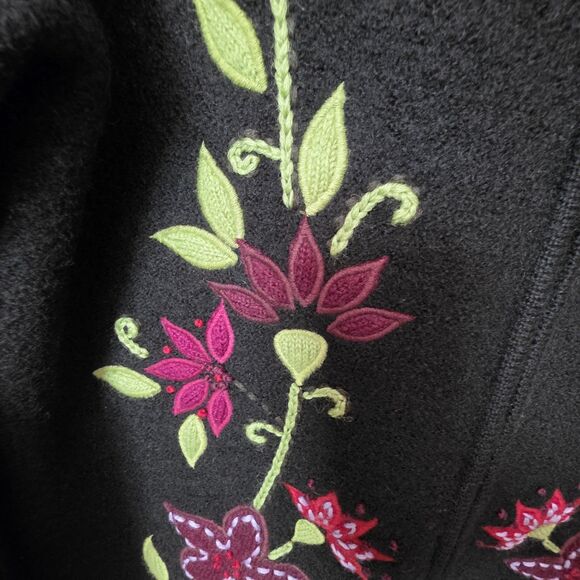 Christopher & Banks 100% Wool Zip-Up Cardigan Size Large Floral Embroidered - Picture 5 of 9